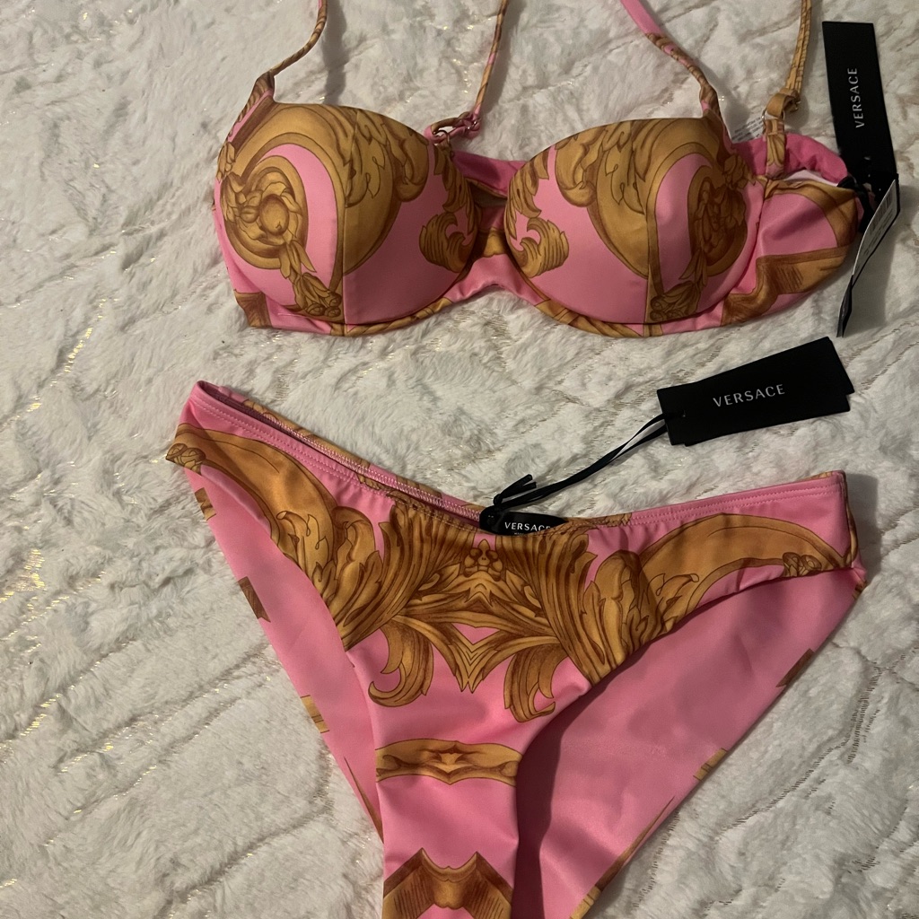 Versace Pink And Gold Women's Swimwear Set
